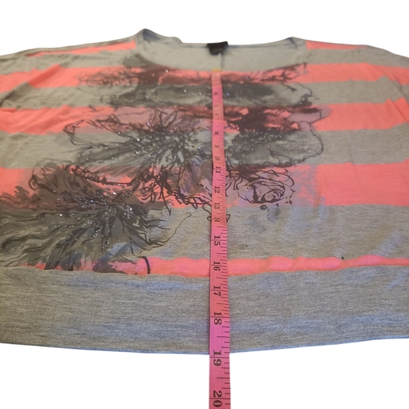 Daytrip By Buckle Womens Pink & Gray Floral Striped Batwing Top Size Large - Picture 5 of 8